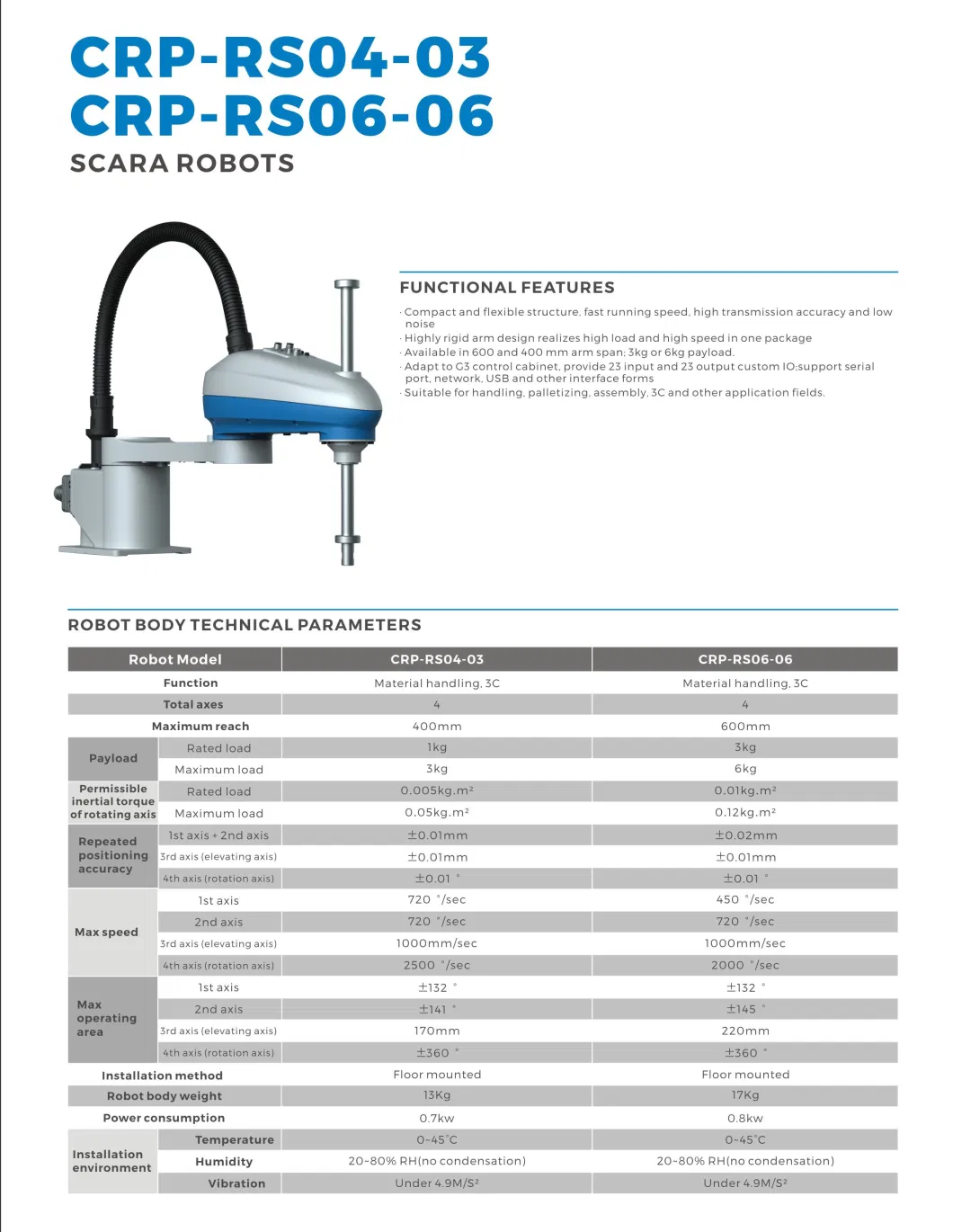 Crobotp 400mm Scara Robot 3kg Payload Handling Assembly